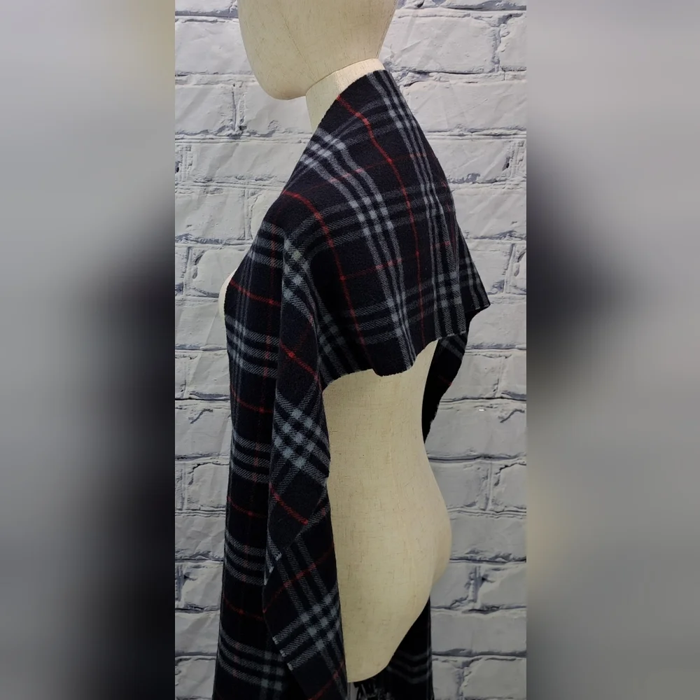 Burberry Vintage Scarf Nova Check 100% Cashmere Wool Scotland Navy Y2K 72" x 12" - Picture 8 of 13